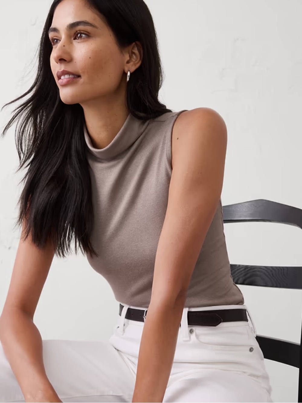 Banana Republic Soft Luxe Turtleneck Top Taupe Brown Size L